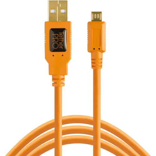 [818307012110] Tether Tools TetherPro USB 2.0 A Male to Micro-B 5-Pin Cable (15', Orange) CU5430ORG