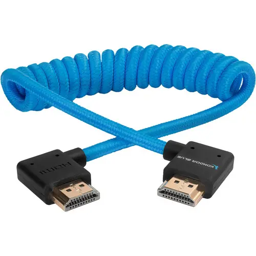 [5068650977726] Kondor Blue Coiled Right-Angle High-Speed HDMI Cable (Kondor Blue, 12 to 24") KB-FHDMI-12RA