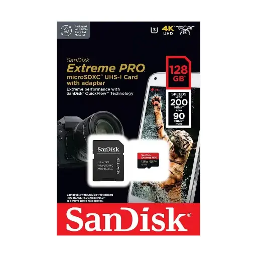 [619659188528] SanDisk Extreme Pro 200Mbps 128GB MicroSDXC UHS-I Card with Adapter SDSQXCD-128G-GN6MA V30