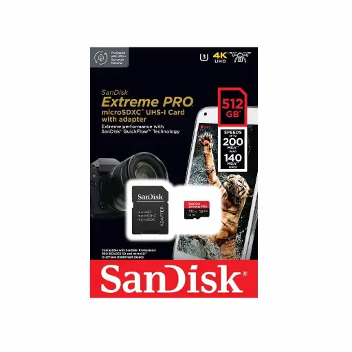 [619659188566] SanDisk Extreme Pro 200Mbps 512GB MicroSDXC UHS-I Card with Adapter SDSQXCD-512G-GN6MA V30