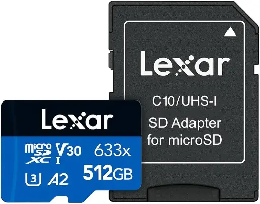 [843367119745] Lexar Blue Series 633x 512GB 100Mbps MicroSDXC UHS-1 Card With Adapter LSDMI512BB633A