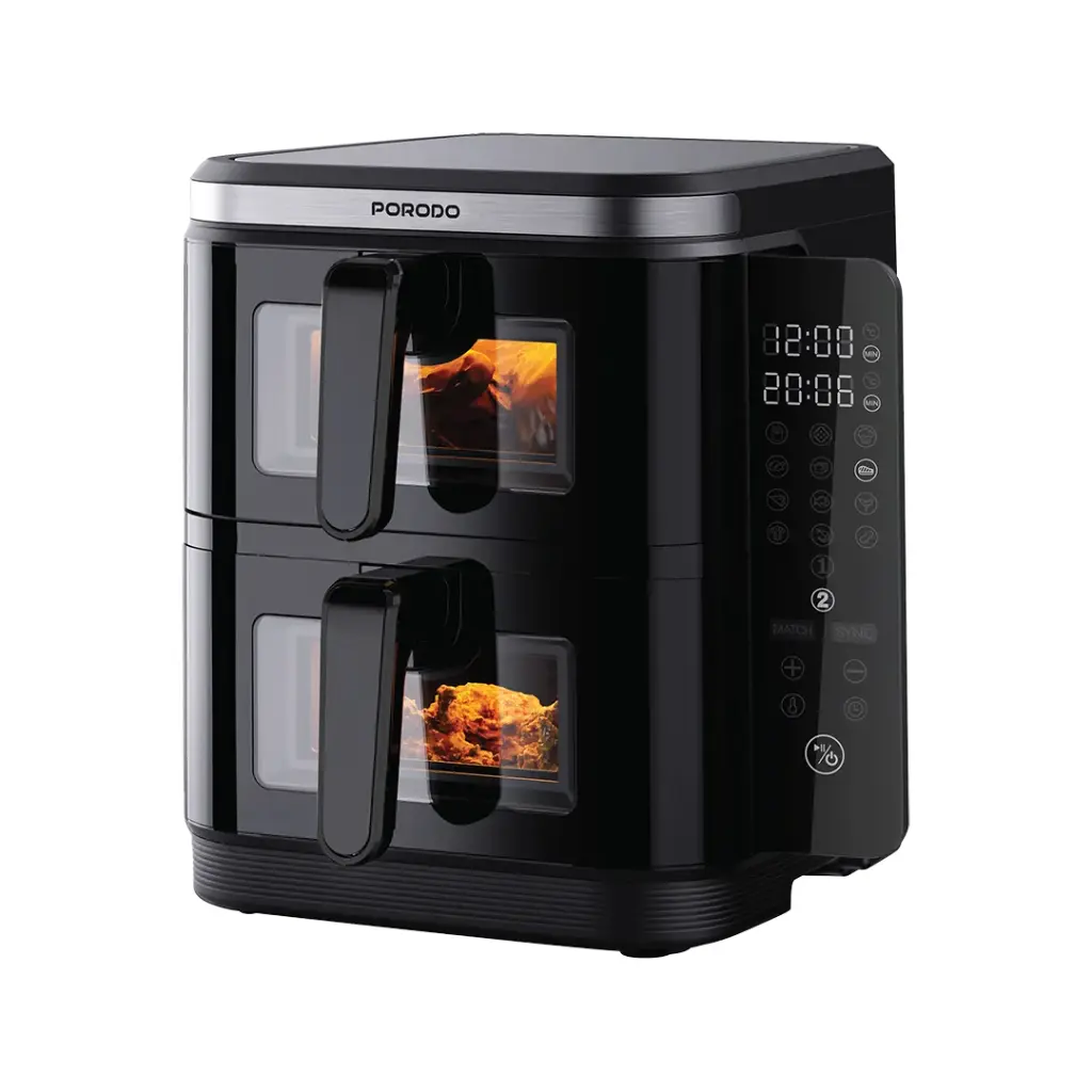 [6849108448499] Porodo Lifestyle Double Stack Air Fryer with 12 Presets Black PD-LFST087-BK