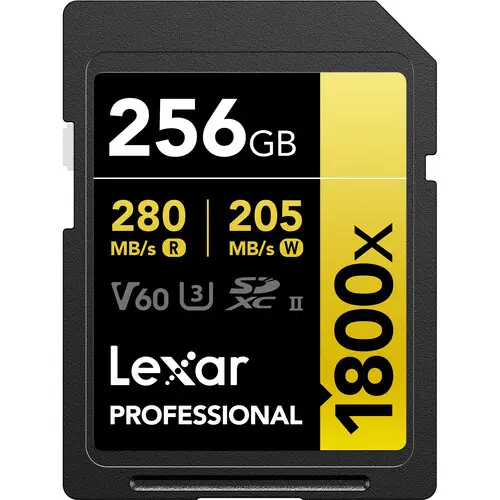 [843367124510] Lexar Professional 1800x 256GB UHS-II V60 U3 R280MB/s W210MB/s C10 SDXC Memory Card LSD1800256G-BNNNG