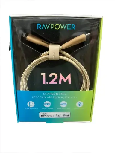 [6974740770193] Ravpower 1.2Mtr Charge&Sync Braided USB-C to Lightning Cable Gold RP.CB1017.GD