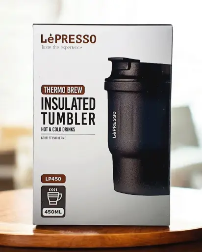 [7834953557945] Lepresso Thermo Brew Insulated Tumbler Hot & Cold Drinks 450ml LPCM450BK