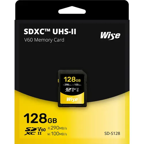 [4712968957208] Wise Advanced 128GB R290MBs W100MBs V60 UHS-II SDXC Card