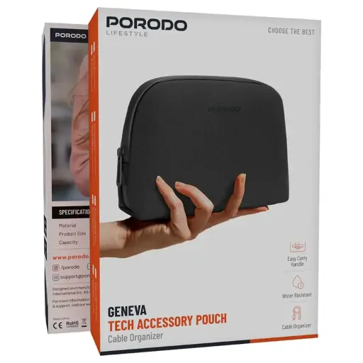 [9904781959292] Porodo Lifestyle Geneva Tech Accessory Pouch Black PDLFSTPBK