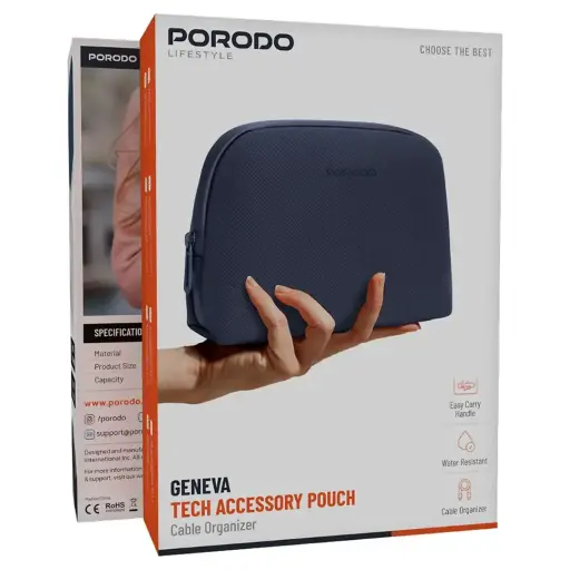 [9904781959124] Porodo Lifestyle Geneva Tech Accessory Pouch Blue PDLFSTPBL