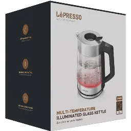LePresso Multi Temperature Illuminated Glass Kettle Black LPCFFM0008-BK