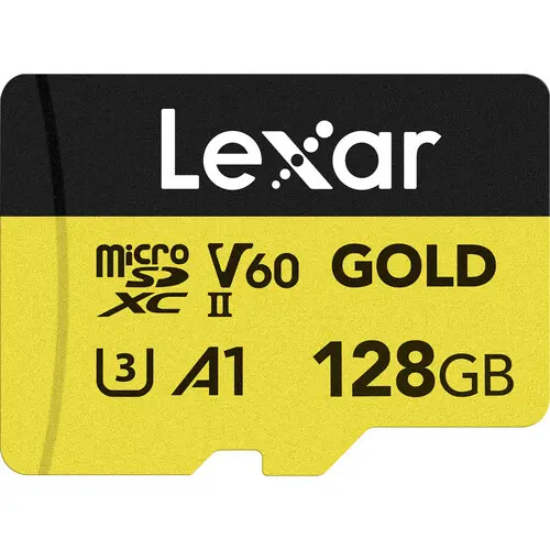 [843367132393] Lexar Gold 128GB MicroSDXC™ UHS-II Memory Card up to 280Mbps Read 100Mbps Write C10 A1 V60 U3 LMSGOLD128G-BNNNG