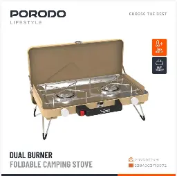 Porodo Lifestyle Dual Burner Foldable Camping Stove Khaki PDYG002KH