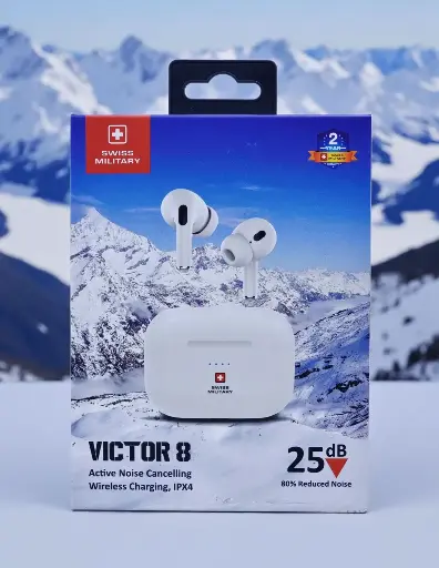[6298043050883] Swiss Military Victor 8 Active Noise Canceling Wireless Earbuds White VICTOR8-ANC-WL-WHI