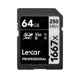 Lexar 64GB Professional 1667x UHS-II V60 U3 250MBps Read 120Mbps Write C10 SDXC Memory Card LSD64GCB1667
