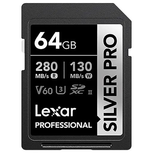 [843367131273] Lexar® Professional SILVER PRO SDXC™ 64GB UHS-II Card,up to 280MB/s read, 130MB/s write, C10 U3 V60 LSDSIPR064G-BNNNG