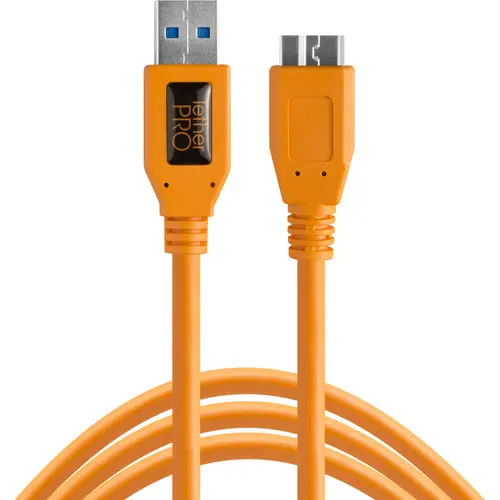[818307010147] Tether Tools TetherPro USB 3.0 Male Type-A to USB 3.0 Micro-B Cable (15', Orange) CU5454