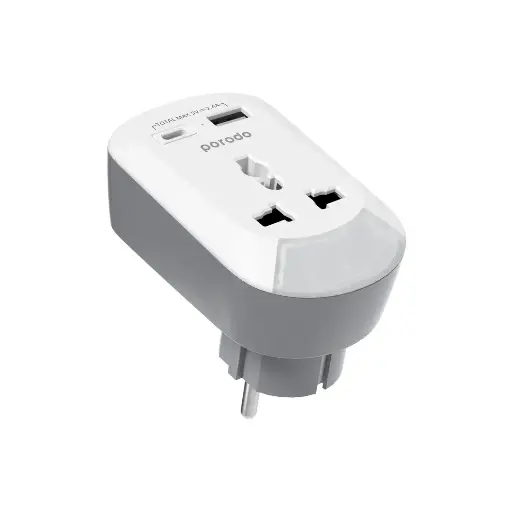 [6849108441001] Porodo Universal AC Socket UK Plug Adapter with USB-A & USB-C Ports PD-MSACUK-WH 